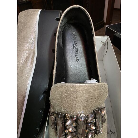 Karl Lagerfeld Paris Bri Loafer Flats Slip On Shoes Cream Rhinestone Womens 10 M - Picture 10 of 16